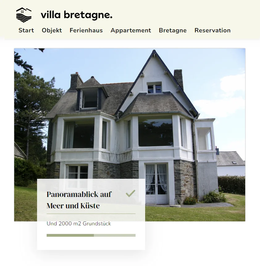 Villa Bretagne Ferienhausvermietung Testimonial - aus der Branche Tourismus, mit sehr starken Ergebnissen in der Sichtbarkeit bei KI Systemen dank ki-eintrag.de.